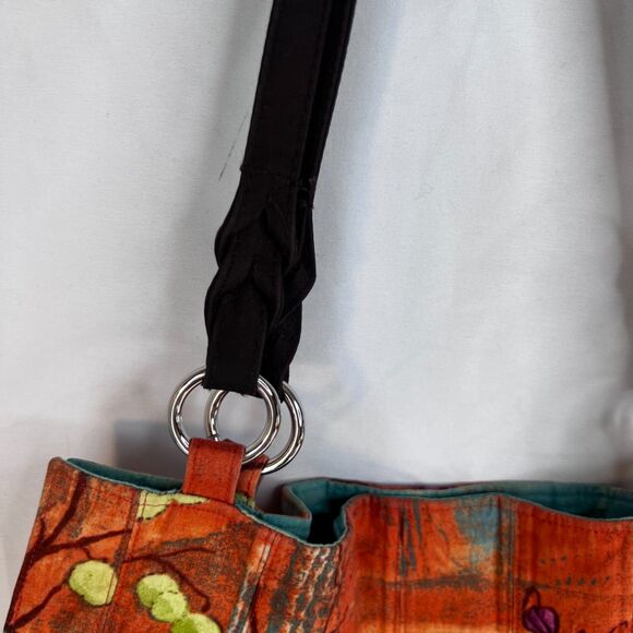 Multi Print Cloth Boho Hobo Handbag Tote Snap Top Leather Handles - Picture 3 of 8